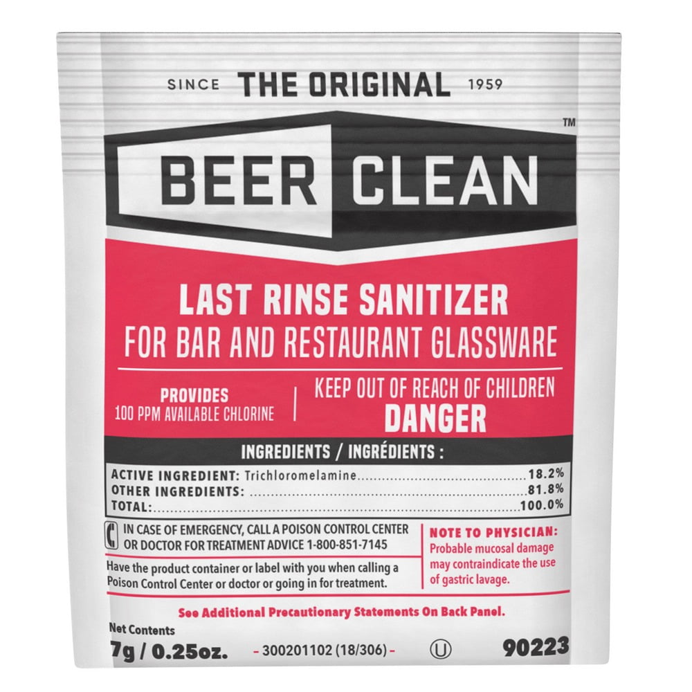 Diversey 90223 Beer Clean Last Rinse Glass Sanitizer, Powder, 0.25 Oz Packet, 100/carton
