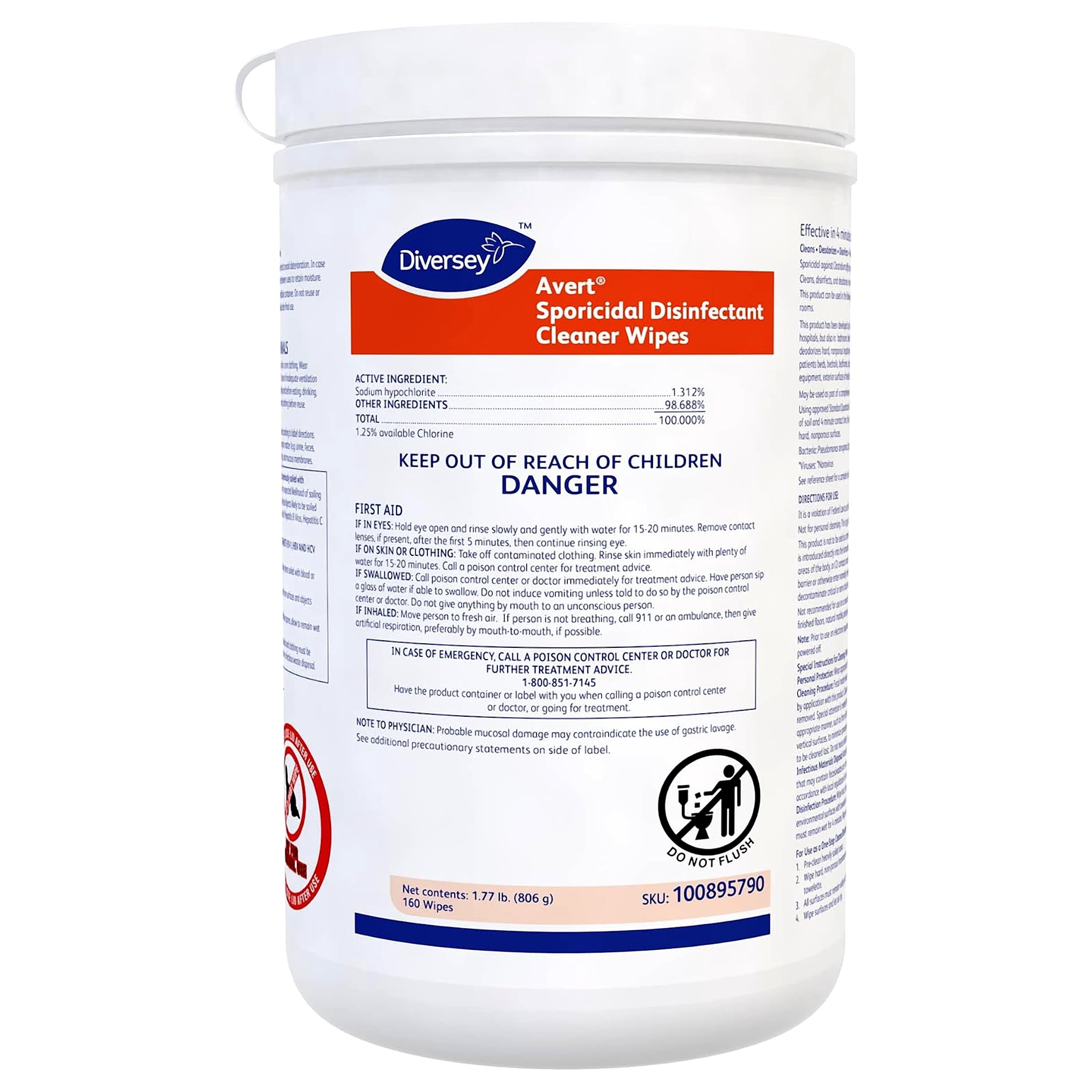 Avert Disinfecting Wipes, Canister, 6"x7", PK12 100895790