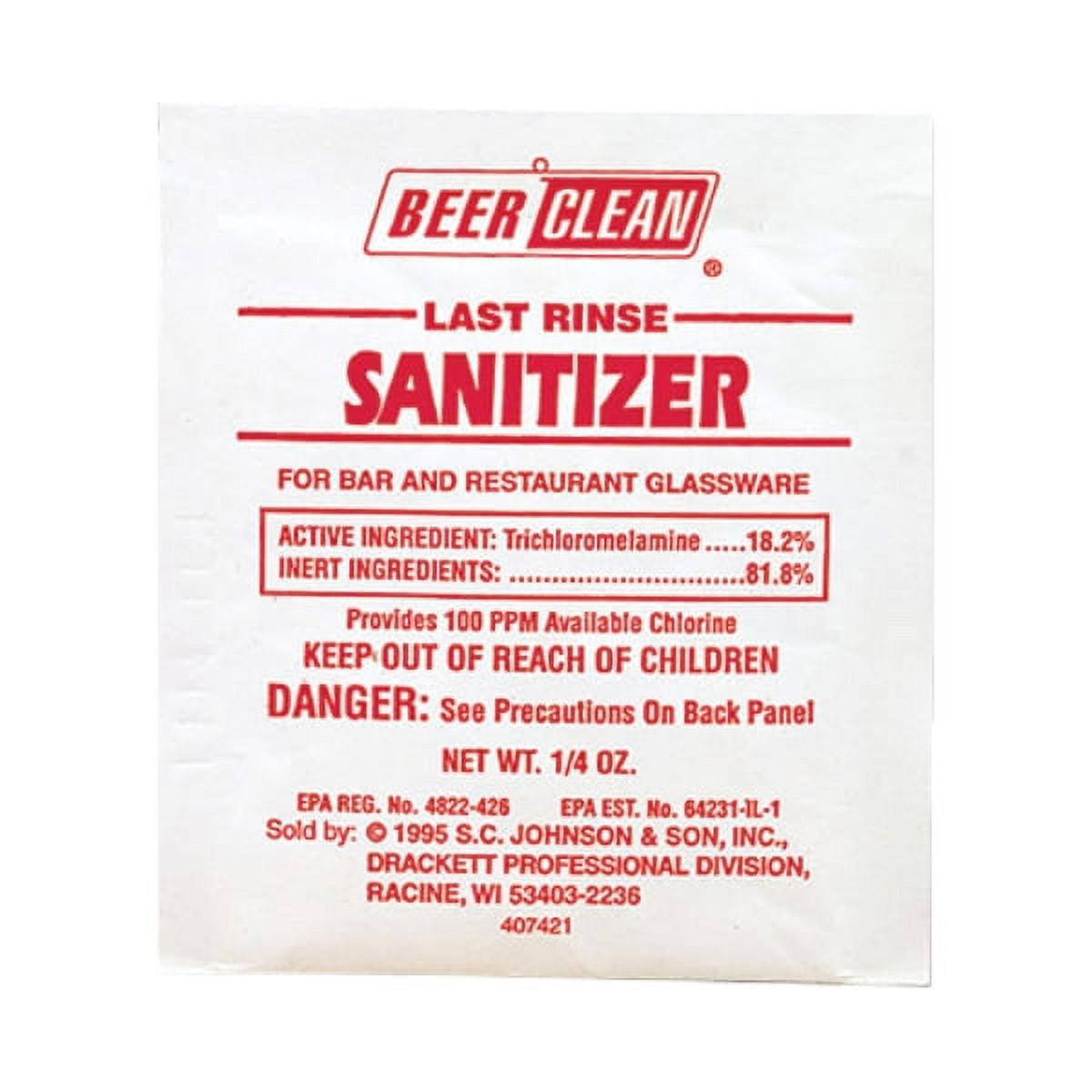 Diversey Beer Clean Last Rinse Glass Sanitizer, Powder, .25oz Packet
