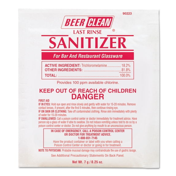 Diversey Beer Clean Last Rinse Glass Sanitizer, Powder, .25oz Packet, 100/Carton