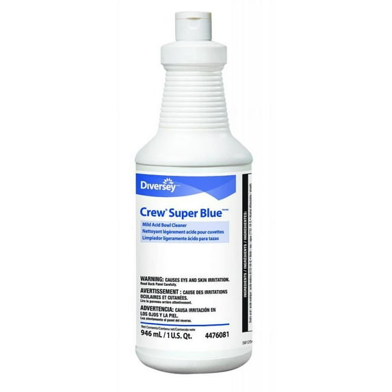 Diversey Crew Super Blue Toilet Bowl Cleaner, Alcohol Based, 32 oz. Squeeze Bottle, Citrus Scent, 12 Count