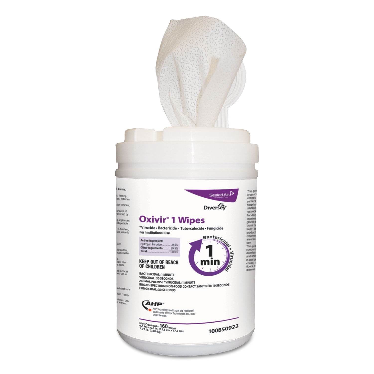 Diversey Oxivir TB Disinfectant Wipes, 6" x 7", 160 Wipes Per Container, Pack Of 12 Containers