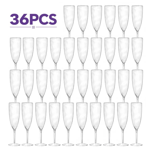 DiversiCook 36 Pack 6 oz Clear Plastic Champagne Flutes Reusable Shatterproof Stemmed Wine Glasses for Weddings Parties Toasts Banquets & Home Entertaining