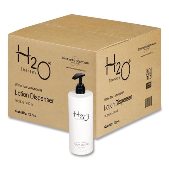Diversified Hospitality Solutions DHS259836 H2O Therapy Body Lotion, Air Pump, 16.23 oz, White Tea & Lemongrass - 12 Count