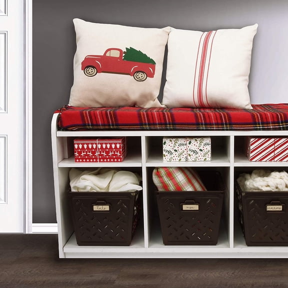 Diversified Macklin, Stamped Steel & Wire Basket for Closet & Cubby Storage Vintage-Inspired Design with Customizable Label Plate, Medium, Bronze (Pack of 2)