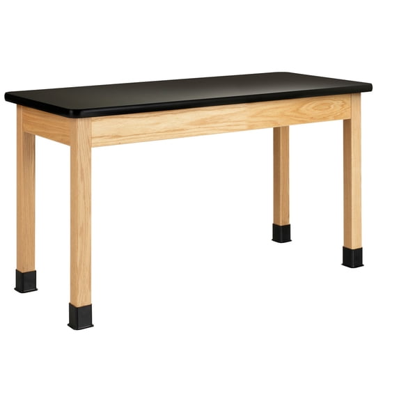 Classroom Science Table, 54w x 24d x 30h, Black High Pressure Laminate (HPL) Top, Clear Northwoods Oak Base