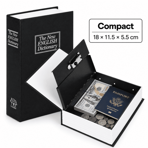 Wreathaura Diversion Book Safe, 3-Digit Combination Lock, Compact Black