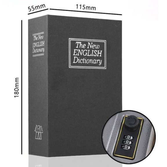 Diversion Book Safe with Combination Lock, Secret Hidden Metal Lock Box,Money Hiding Collection Box,10.4*2.6*7.8in Black Large