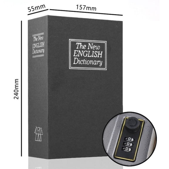Diversion Book Safe with Combination Lock, Secret Hidden Metal Lock Box,Money Hiding Collection Box,10.4*2.6*7.8in Black Large