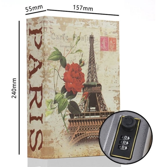 Diversion Book Safe with Combination Lock, Secret Hidden Metal Lock Box,Money Hiding Collection Box,10.4*2.6*7.8in Black Large