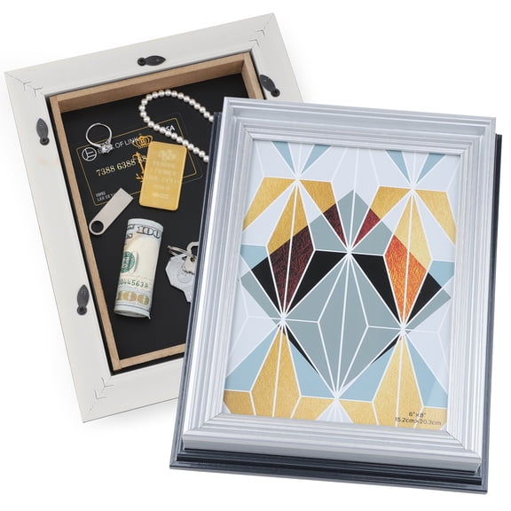 MyMealivos Diversion Safe 7.8"x10" Picture Frame Safe with Secret Compartment for Valuables, Hidden Storage Picture Frame Home Decoration, Wall-Mounted Storage Box for Home-Silvery