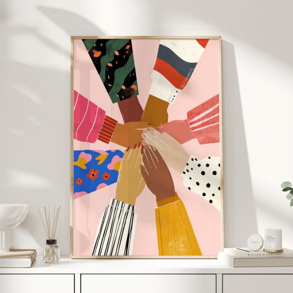 Diversity Hands Unity Poster Modern Aesthetic Wall Art Inclusivity Teamwork Home Room Decor Gift Idea UNFRAMED 8x12