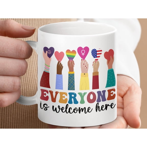 Diversity & Inclusion Mug, Everyone Welcome Equality Coffee Cup, Pride Heart Gift