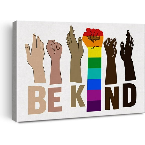 Diversity Inspirational Be Kind Poster Canvas Wall Art for Classroom Homeschool Office Decor Kindness Quotes Canvas Print Wall Art Equality Painting Ready to Hang - Easel & Hanging Hook 12x15 Inch