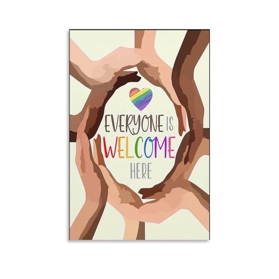 Diversity Poster, Everyone Is Welcome Here, Inclusion Racism Equality, Holding Hands Classroom Social Worker Canvas Art Aesthetic And Wall Art Picture Decor Poster