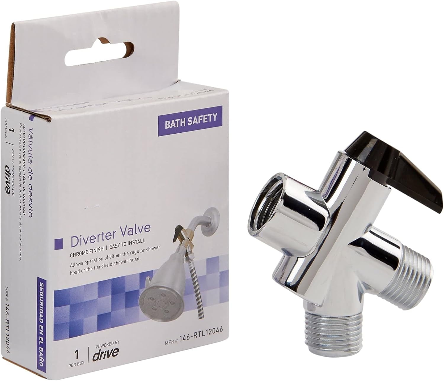 Diverter Valve for Handheld Shower Head, Chrome Plated Finish, 1/2 in Threading, 1 Count