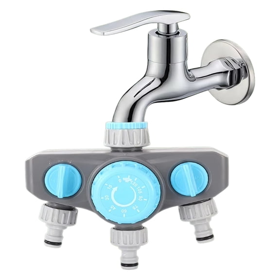 Diverter Watering Device 3 Outlet With Individual Valve Automatic Water Timer Automatic Water Controller For Greenhouse Hose Washing (Blue)