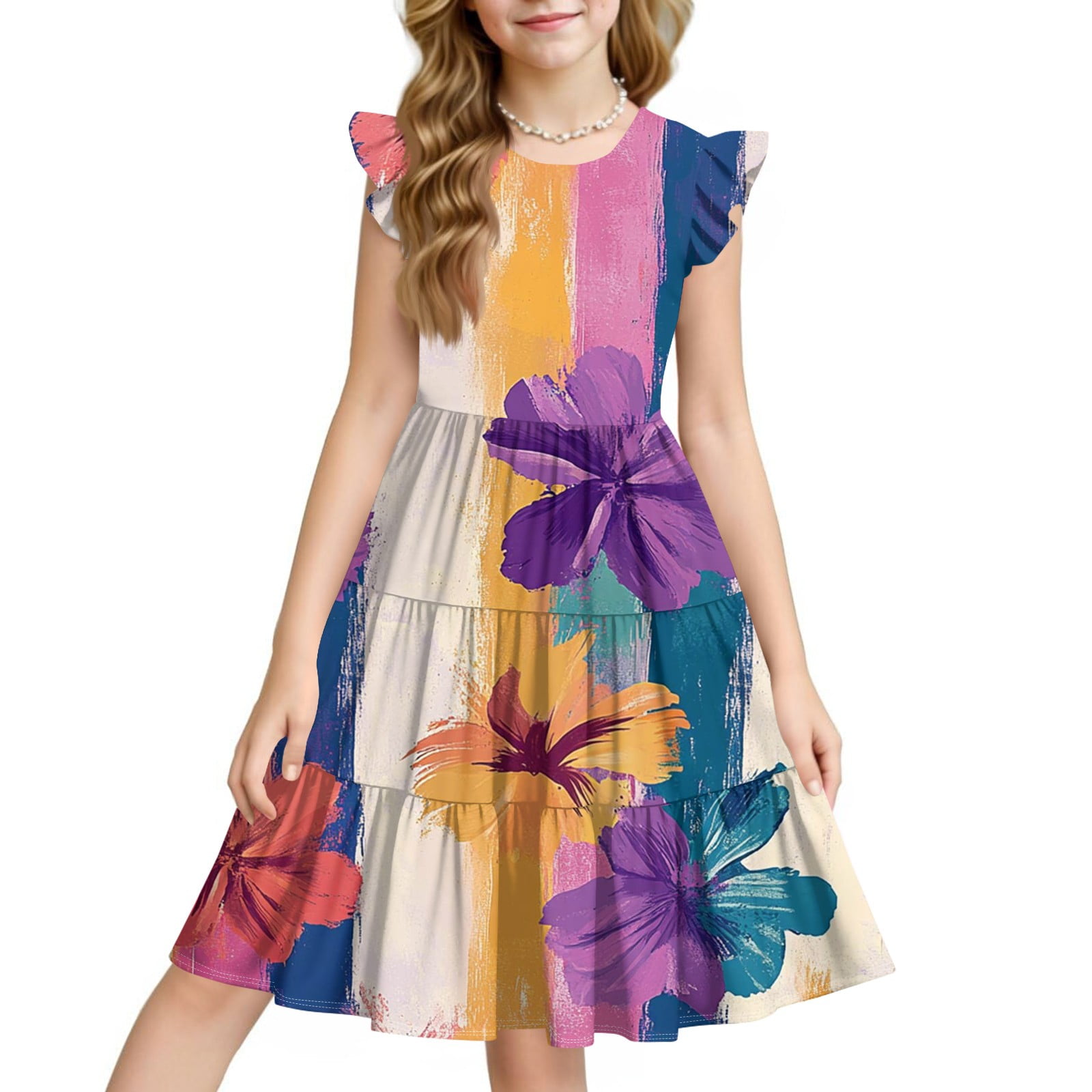 Ollie Jay Girls Rosita Twirl Dress - Pink Flags for Fourth of July