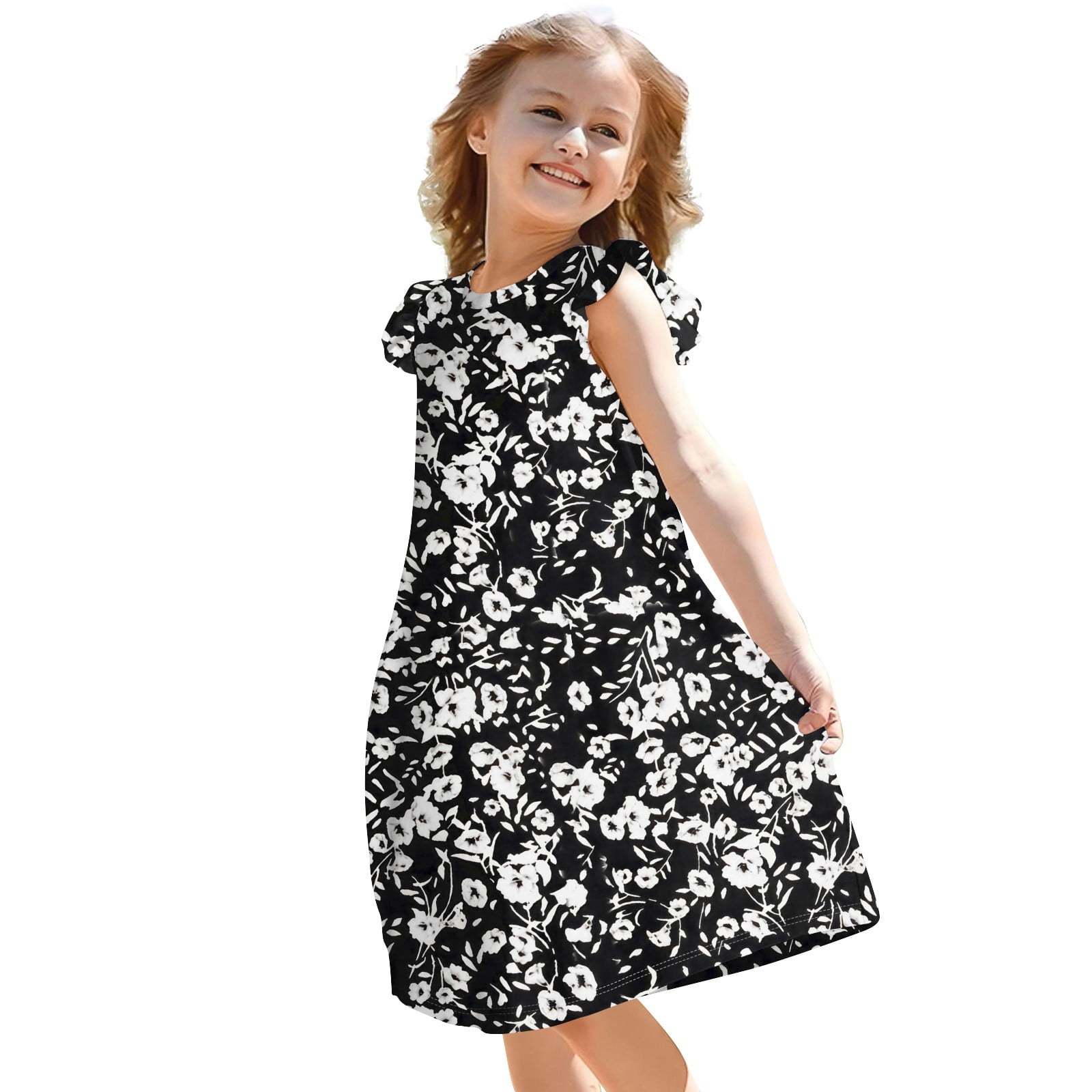 Divhosrg 5t Girls Dresses, Spring Dress for Girls, Flying Sleeve Dress ...