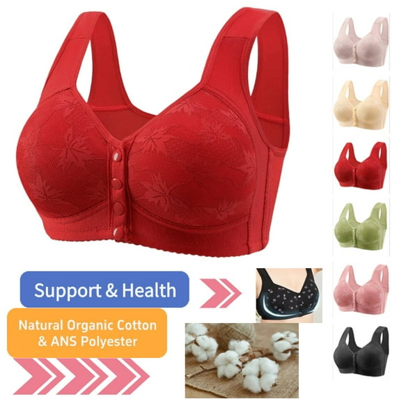Divhosrg Front Closure Bras for Women Plus Size Push Up, Daisy Bras for Older Women, Front Clasp Bras 38c, Bras No Underwire Full Support, 2025 Organic Cotton Bras for Women Red 38