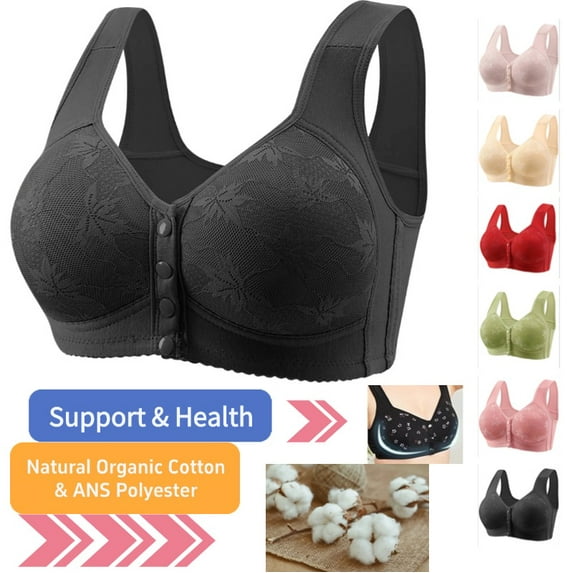 Cyglowse Front Closure Bras for Older Women, Daisy Bras Black, Front Clasp Bras for Women Plus Size 42