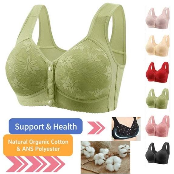 Divhosrg Front Closure Bras for Women, Daisy Bra for Seniors, Front Clasp Bras for Women Push Up, Bras for Women No Underwire Full Support Green 38