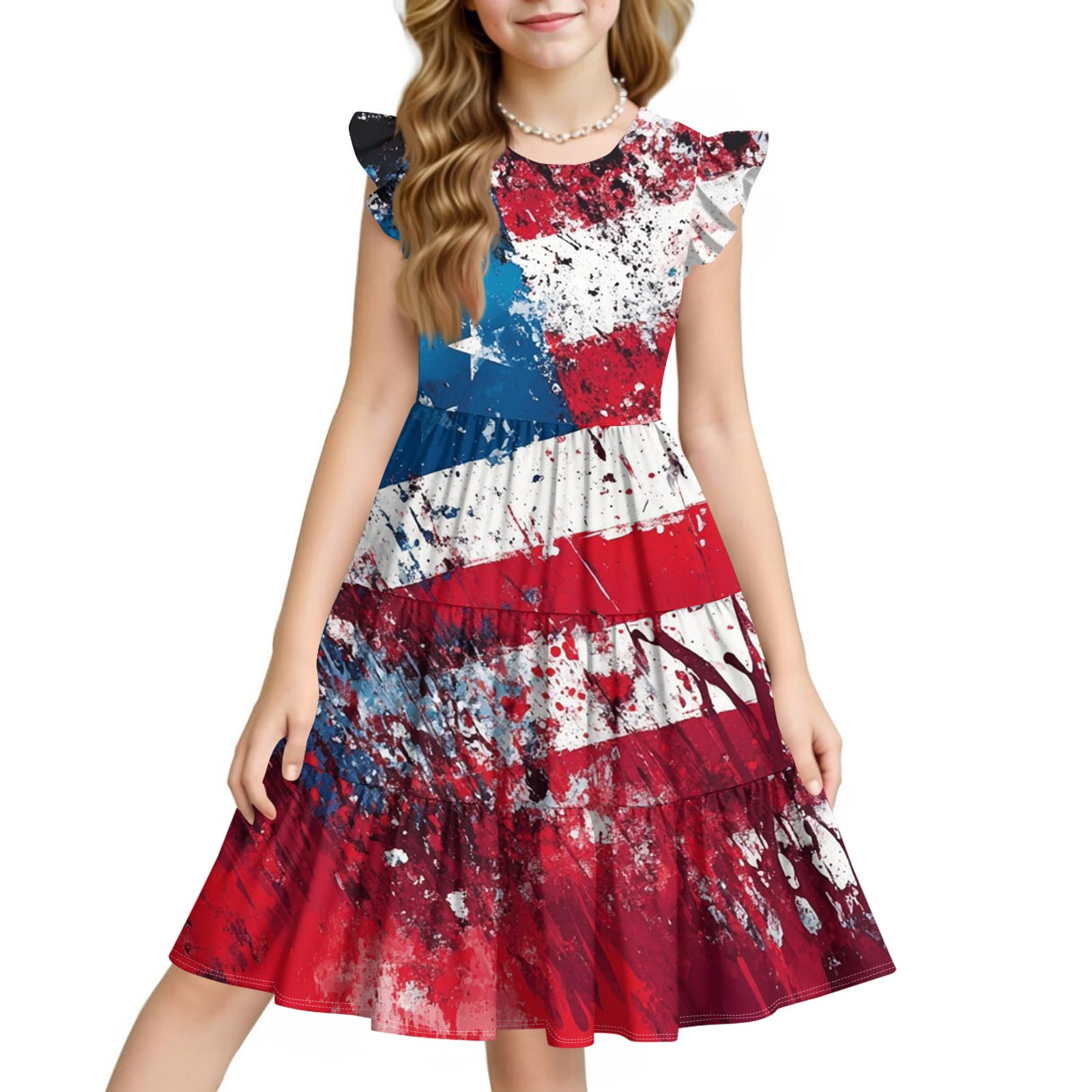 4th of July plaid girls set flag star bloomer set 051926HS4 main image 1