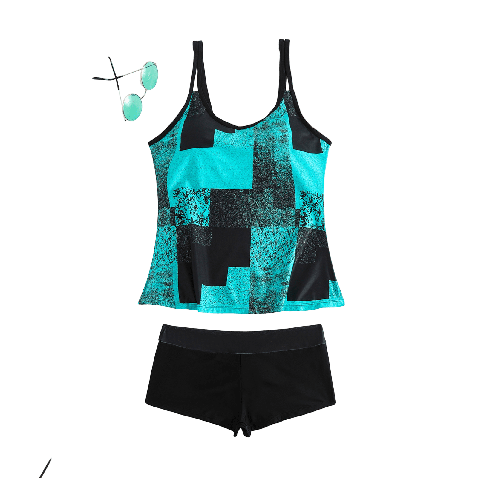 Ensemble Tankini Sport Haiyun - Haut Brassière Et Shorty Haute Taille - Bleu - Taille L - Neuf Avec étiquettes
