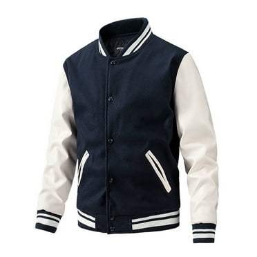 Divhosrg Men's Varsity Baseball Jacket Causal Slim Fit Varsity Letterman Jacket Boys Bomber Jackets Dark Blue L