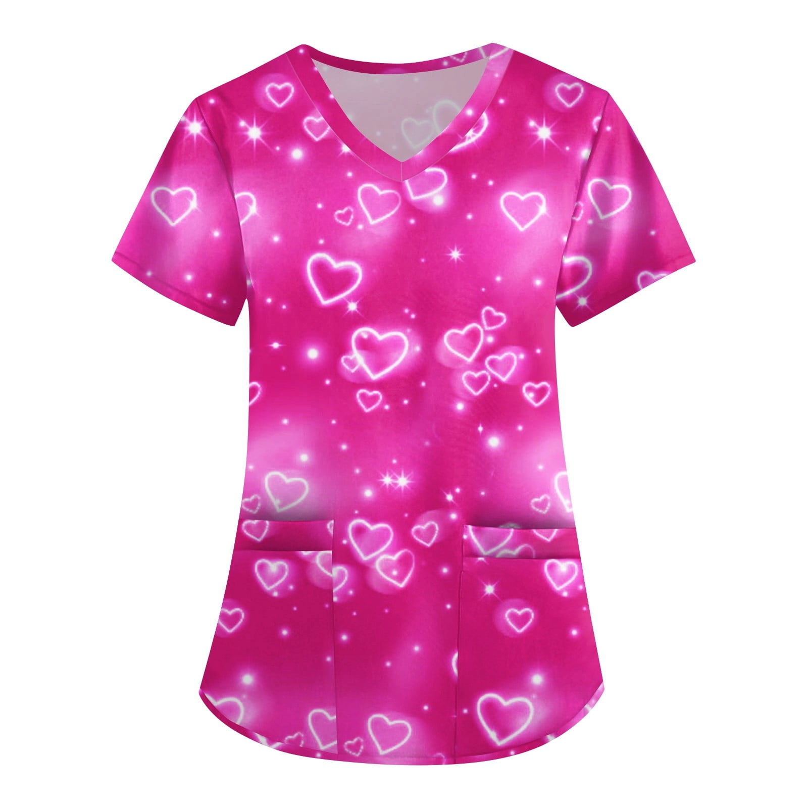 Divhosrg Scrubs for Women Plus Size Nursing Tops Lovely V Neck Short Sleeve Comfortable Heart