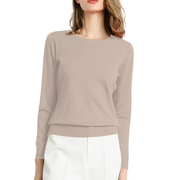 Divhosrg Sweaters for Women Long Sleeve Crew Neck Loose Pullover Tops Soft Warm Cozy Lightweight Wool Knit Sweater Camel L