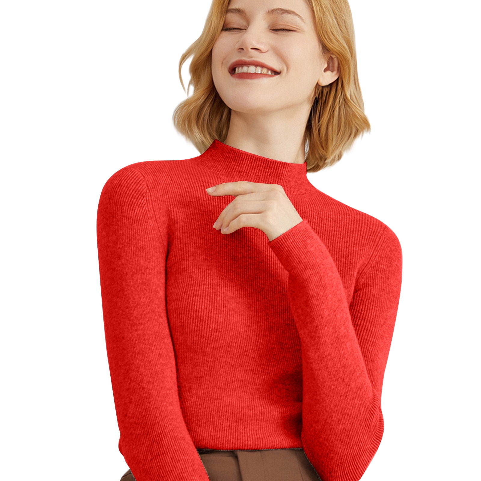 GOSUIF Women's Knit Sweater Top - Cut Out Puff Sleeve Mock Neck Lightweight Ribbed Pullover For Fall Winter