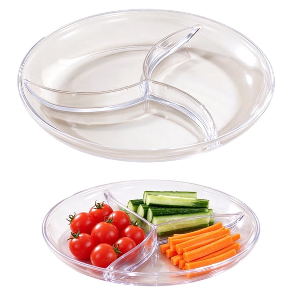 Divided Acrylic Serving Tray, 3 Compartment Food Serving Platter, Separated Food Display Tray, Fruit and Veggie Serving Platter, Sectional Snack Serving Plate, Clear Acrylic Food Prep Tray