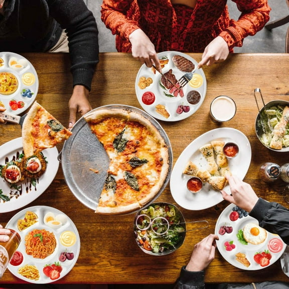 Divided Bagasse Plates, 12.5in 9-Compartment Round Platters, 200 Count Eco-Friendly Disposable Trays for Parties Weddings