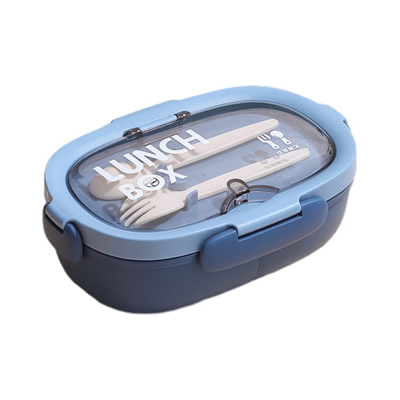Divided Bento Lunch Box With Fork and Spoon, Microwave Meal Prep Container With Clear Lid, Blue