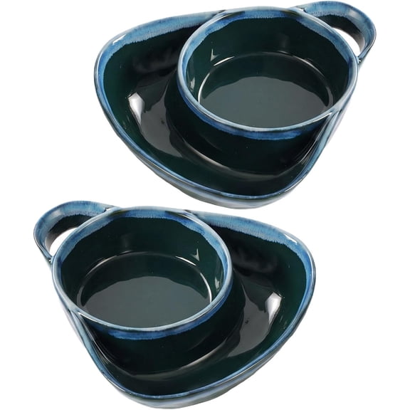 Divided Ceramic Plate With Handle Bowls, Multi Use For Snack Soup Dip, Home Dining Set