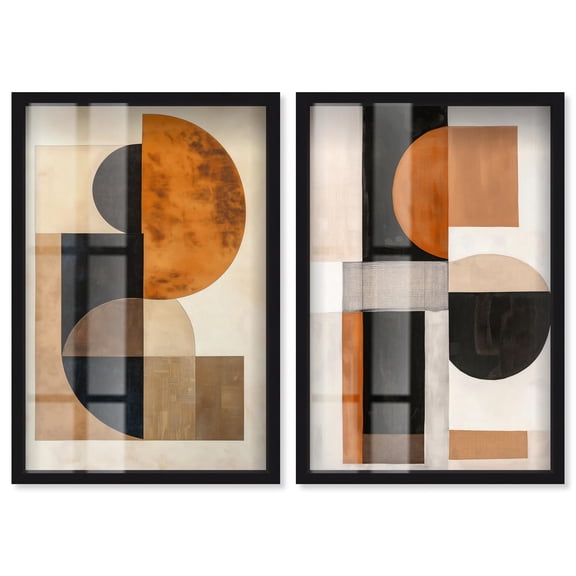 Divided Circles Duet Shadowbox Print Boho Gold Wall Decor Set by Art Remedy, Black Frame, 10 x 15