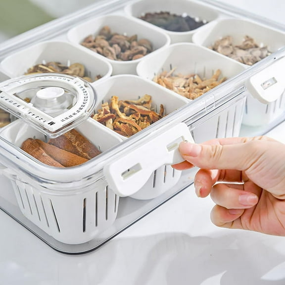 Divided Food Serving Tray with Lids Stackable Snackle Box with 8 Dividers Fruit&Veggie Storage Container for Fridge