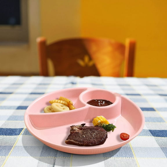 Divided Food Tray Plate with 3 Compartments, Round Large Capacity Serving Platter for Snacks, Fruit, Meals, Easy to Clean Durable Dish for Home and Parties