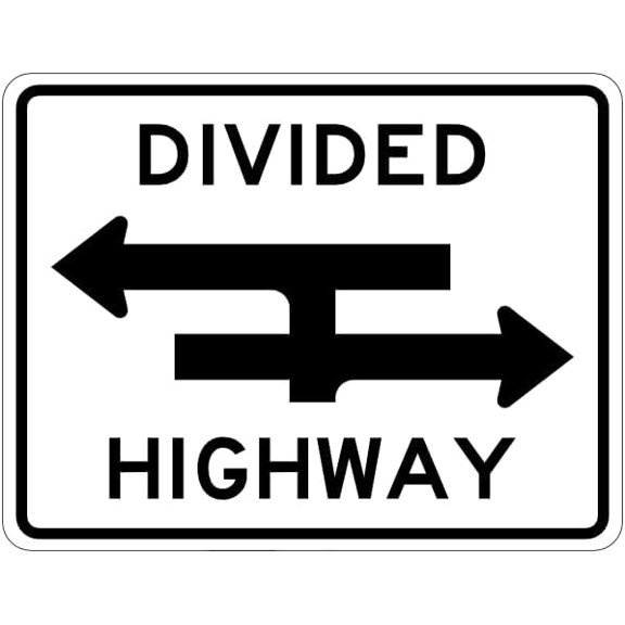 Divided Highway T Intersection Sign - Traffic Metal Sign 8x12 Inch for Security Use