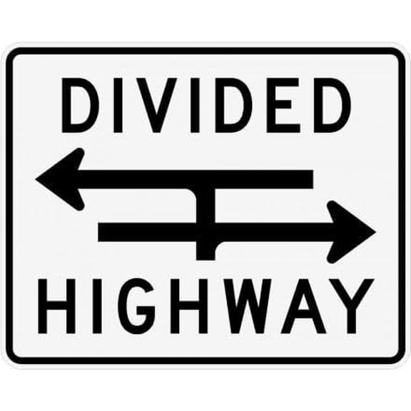 Divided Highway (T-Intersection) - Traffic Sign Metal Sign 8 x 12 Inches – Clear Signage for Walls, Fences
