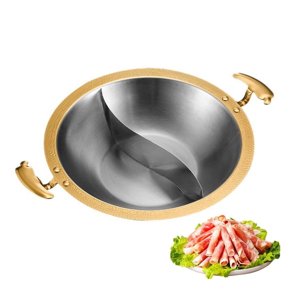 Divided Hot Pot with Divider, Shabu Shabu Pot Chinese Style Divided Hotpot Pot, Multi-Purpose Double Handle Soup Pot for Family Restaurant Camping Party