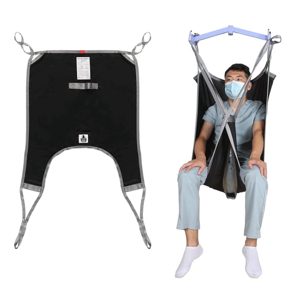 Divided Leg Patient Lift Sling with Lower Back Support, Medical Transfer Sling for Elderly & Disabled, Compatible with Floor & Ceiling Lifts, 500 lb Capacity, Black