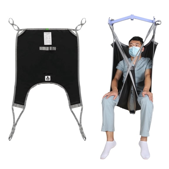 Divided Leg Patient Lift Sling with Lower Back Support, Medical Transfer Sling for Elderly & Disabled, Compatible with Floor & Ceiling Lifts, 500 lb Capacity, Black