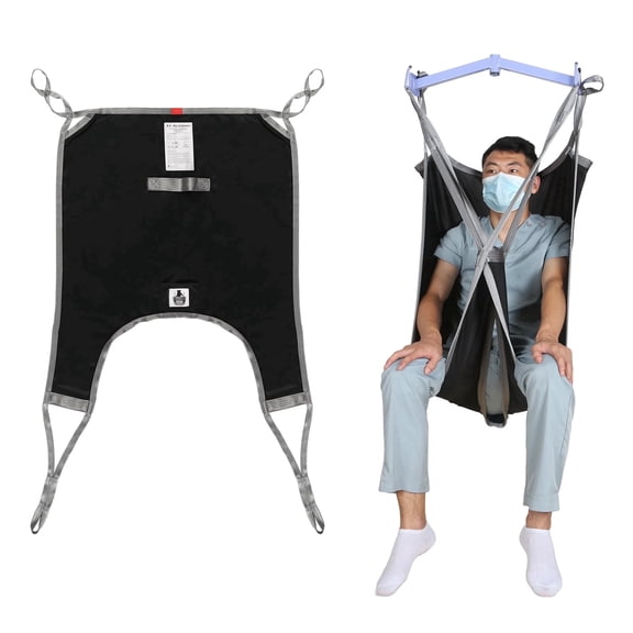 EZ Assistive Divided Leg Patient Lift Sling with Lower Back Support, Medical Transfer Sling for Elderly & Disabled, Compatible with Floor & Ceiling Lifts, 500 lb Capacity, Black