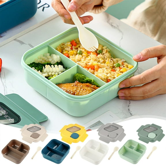 Divided Lunch Box with Sauce Container, Microwave Safe Compartment Bento for Office Campus & Outdoor Meals
