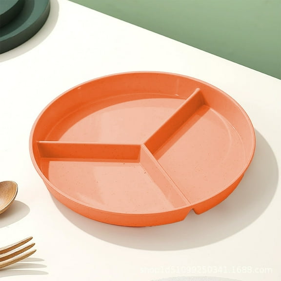 Divided Plastic Plate 10 Inch 3-Grid Round Tray | Thickened Microwave- Heat-Resistant Dinnerware | Durable Easy-Clean Partitioned Dish for Breakfast, Fruit, Meal Prep | Blue, Green, Yellow, Orange