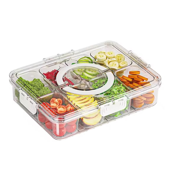 Divided Plate with Lid Food Storage Box Snack Box 8 Grid Snack Box Fruit Storage Box for Refrigerator Snack Vegetable Fruit Food