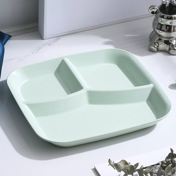 Divided Plates 3 Compartment Portion Control Tray, Reusable Plastic Dinnerware for Picnic Camping, Wheat Straw Fiber, 9.8x8.9in