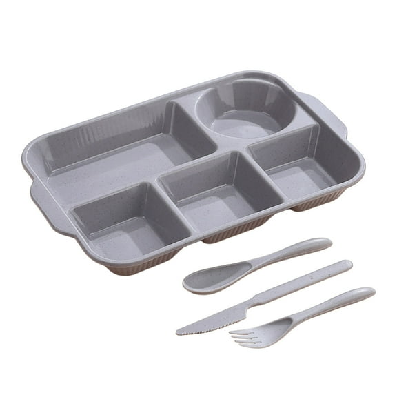 Divided Plates 5-Compartment Divided Plates Set with Utensils for Balanced Meals Microwave and Dishwasher Safe Dinnerware for Family Parties with Stackable Design and Raised Edges Compartment Plate